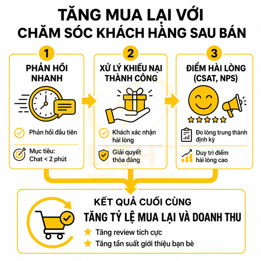 Infographic quy trình chăm sóc khách hàng sau bán để tăng tỷ lệ mua lại và doanh thu cho doanh nghiệp