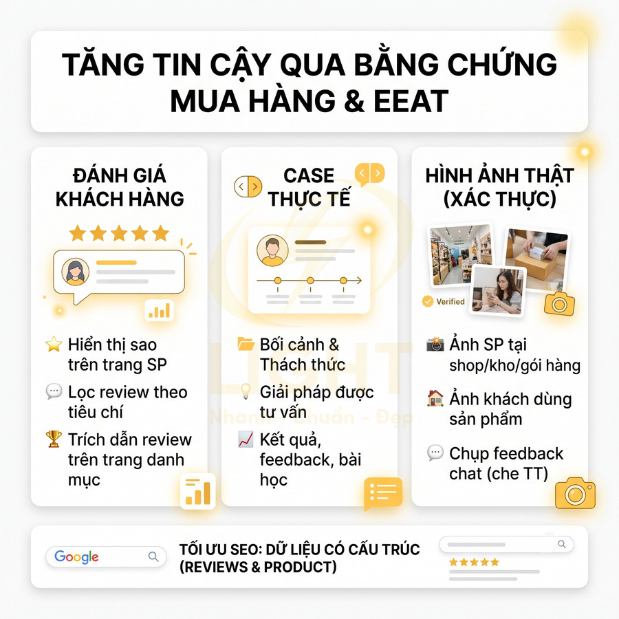 Hướng dẫn tăng độ tin cậy sản phẩm online bằng đánh giá khách hàng, case thực tế và hình ảnh thật đã xác thực