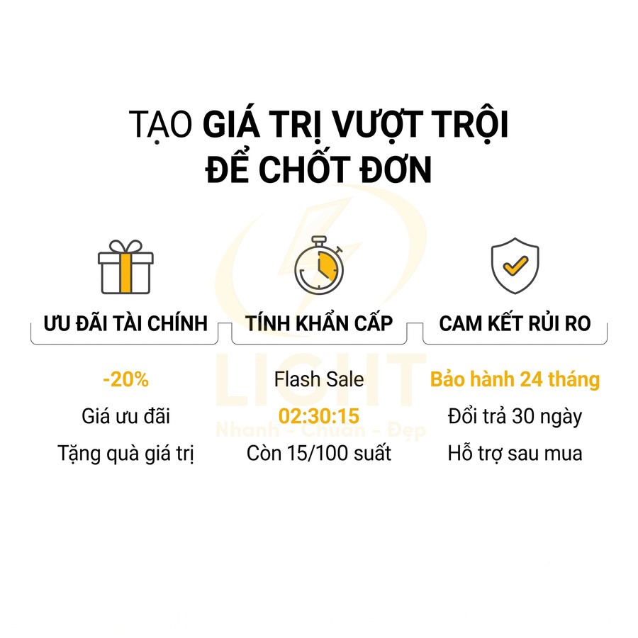 Banner ưu đãi bán hàng với giảm giá 20 phần trăm, flash sale giới hạn suất và cam kết bảo hành 24 tháng