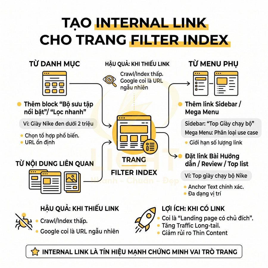 Hướng dẫn tạo internal link cho trang filter index trong SEO với ví dụ giày Nike chạy bộ