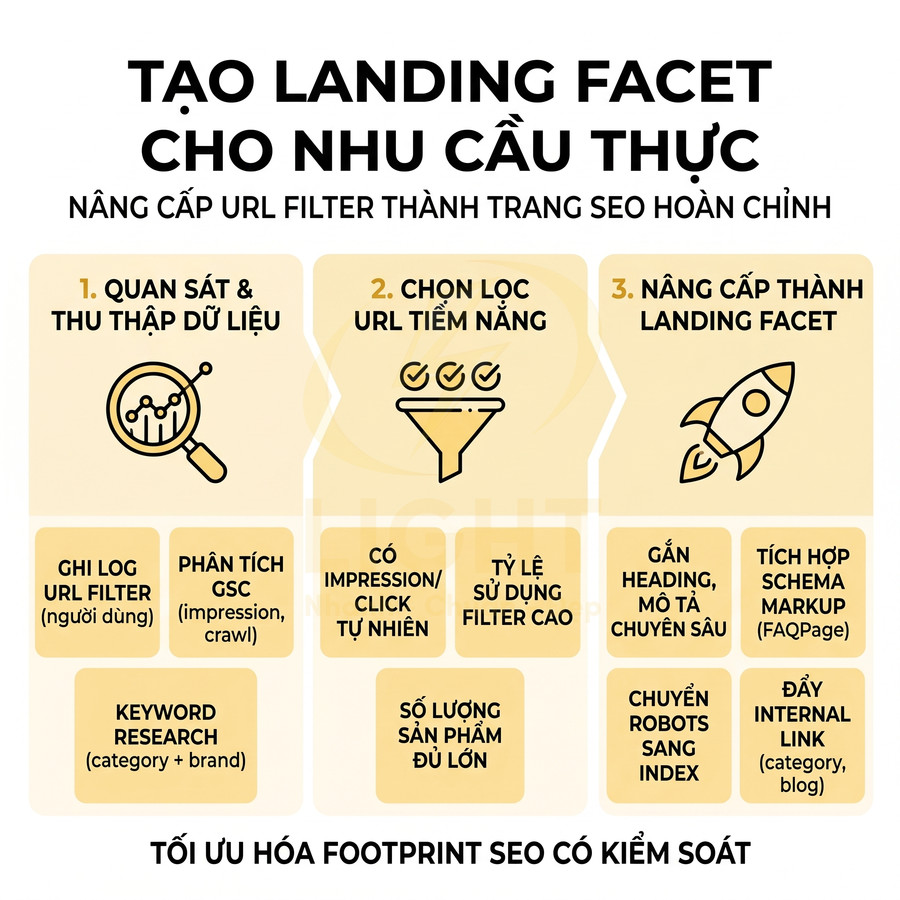 Hướng dẫn tạo landing facet từ URL filter để tối ưu SEO và kiểm soát footprint cho website