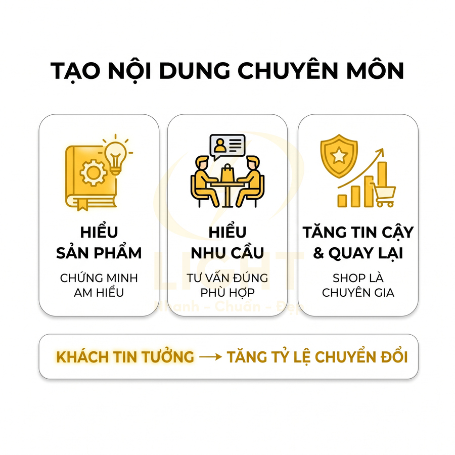 Banner hướng dẫn tạo nội dung chuyên môn để hiểu sản phẩm, hiểu nhu cầu khách và tăng tin cậy, tỷ lệ chuyển đổi
