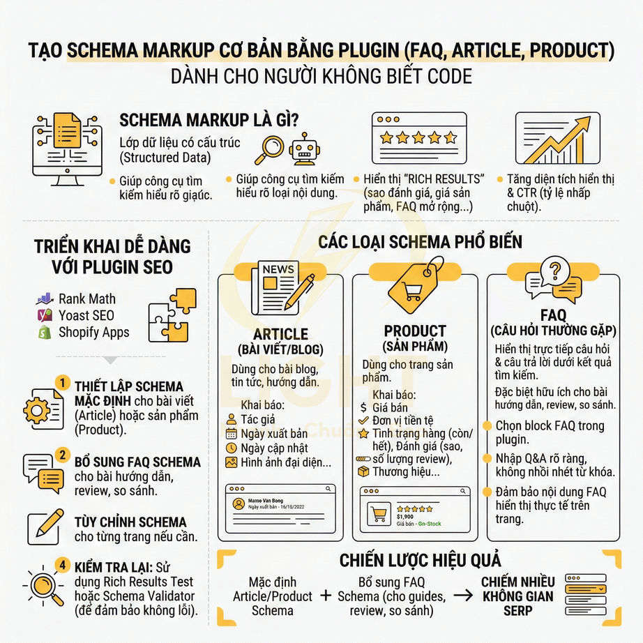 Hướng dẫn tạo schema markup cơ bản bằng plugin SEO cho FAQ, bài viết và sản phẩm dành cho người không biết code