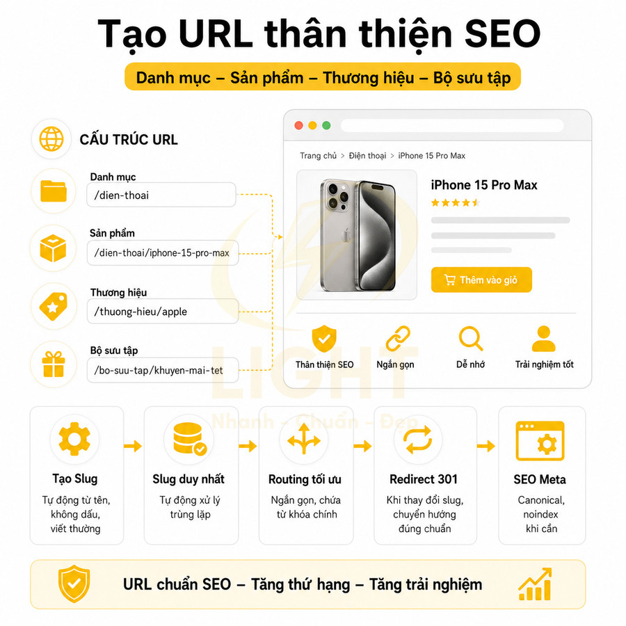 Hướng dẫn tạo URL thân thiện SEO cho trang sản phẩm iPhone 15 Pro Max trên website bán hàng