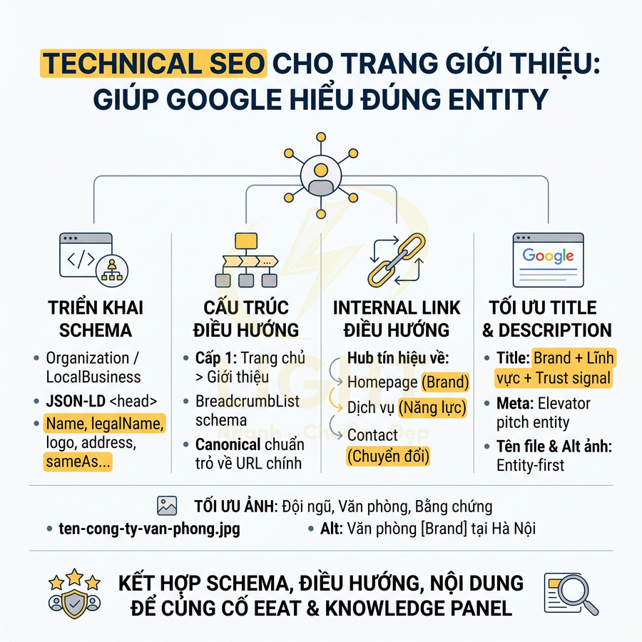 Checklist technical SEO cho trang giới thiệu doanh nghiệp giúp Google hiểu đúng entity và tối ưu EAT