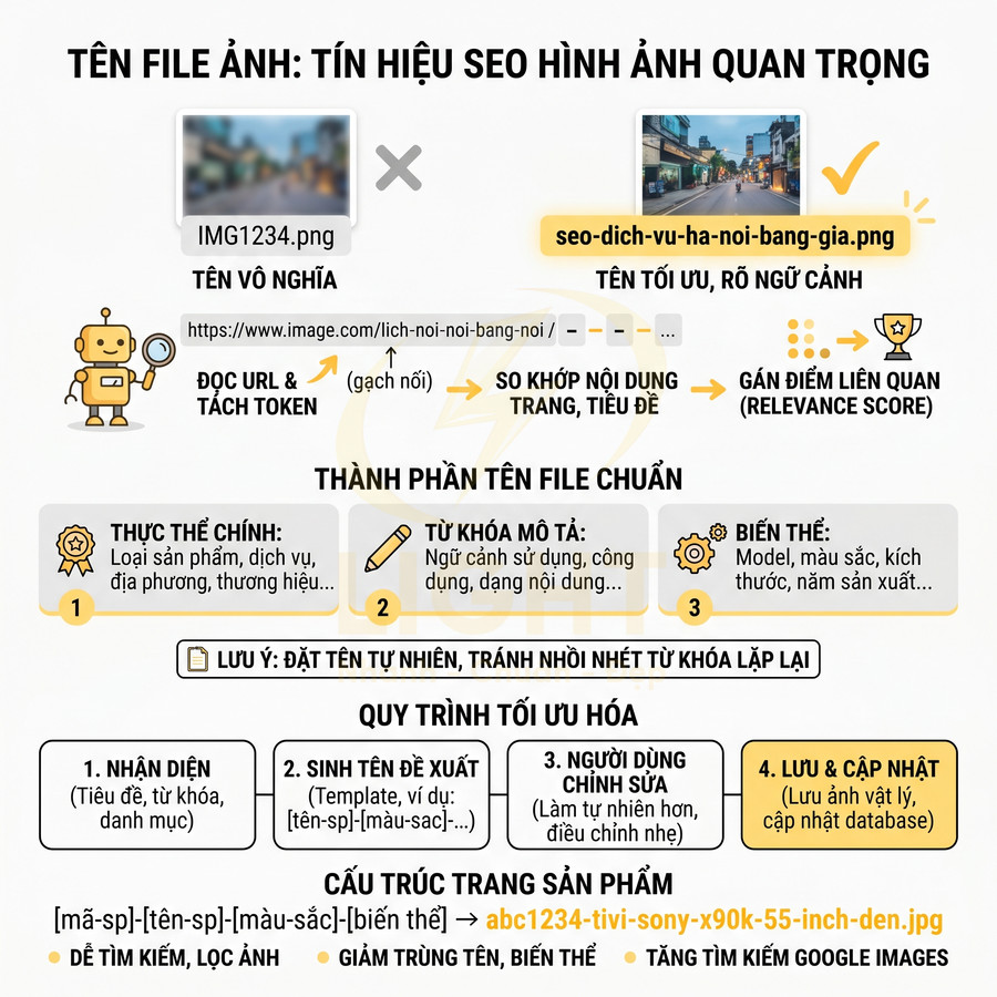 Hướng dẫn đặt tên file ảnh chuẩn SEO với ví dụ tivi Sony và cấu trúc tên sản phẩm