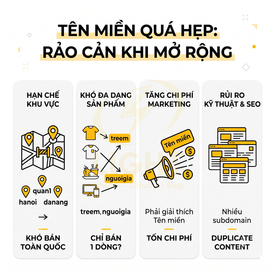 Infographic về tác hại của tên miền quá hẹp với mở rộng kinh doanh và SEO online