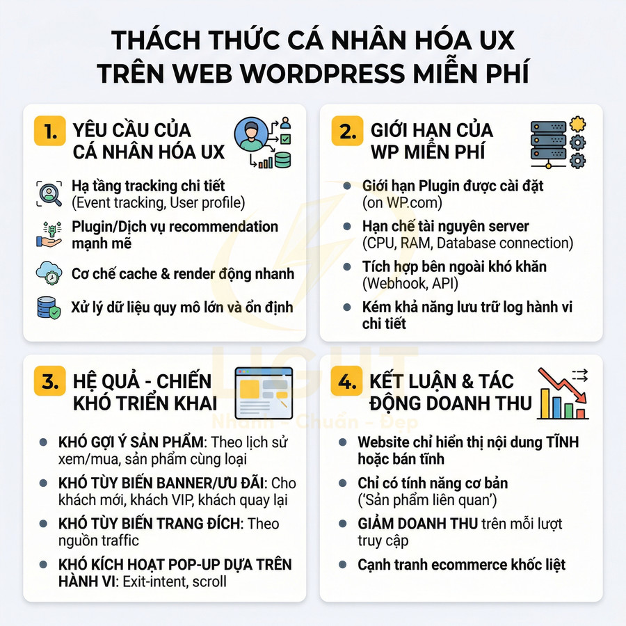 Infographic thách thức cá nhân hóa UX trên website WordPress miễn phí và tác động đến doanh thu ecommerce
