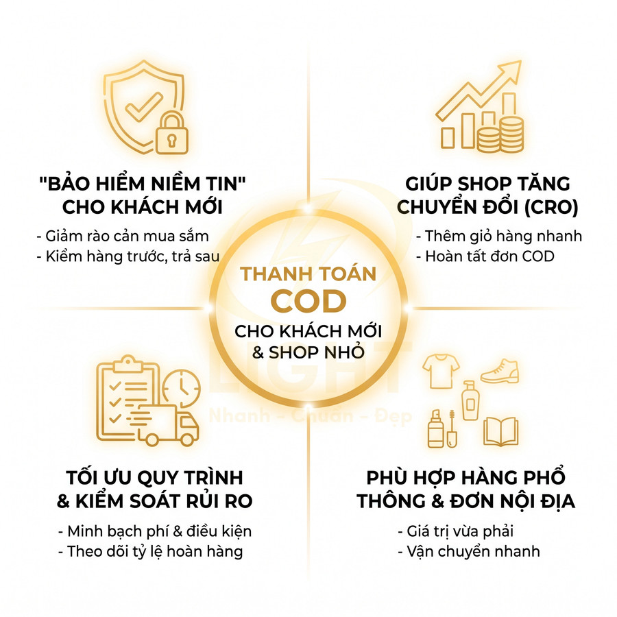 Thanh toán COD cho khách mới và shop nhỏ với lợi ích tăng chuyển đổi, tối ưu quy trình và phù hợp hàng phổ thông