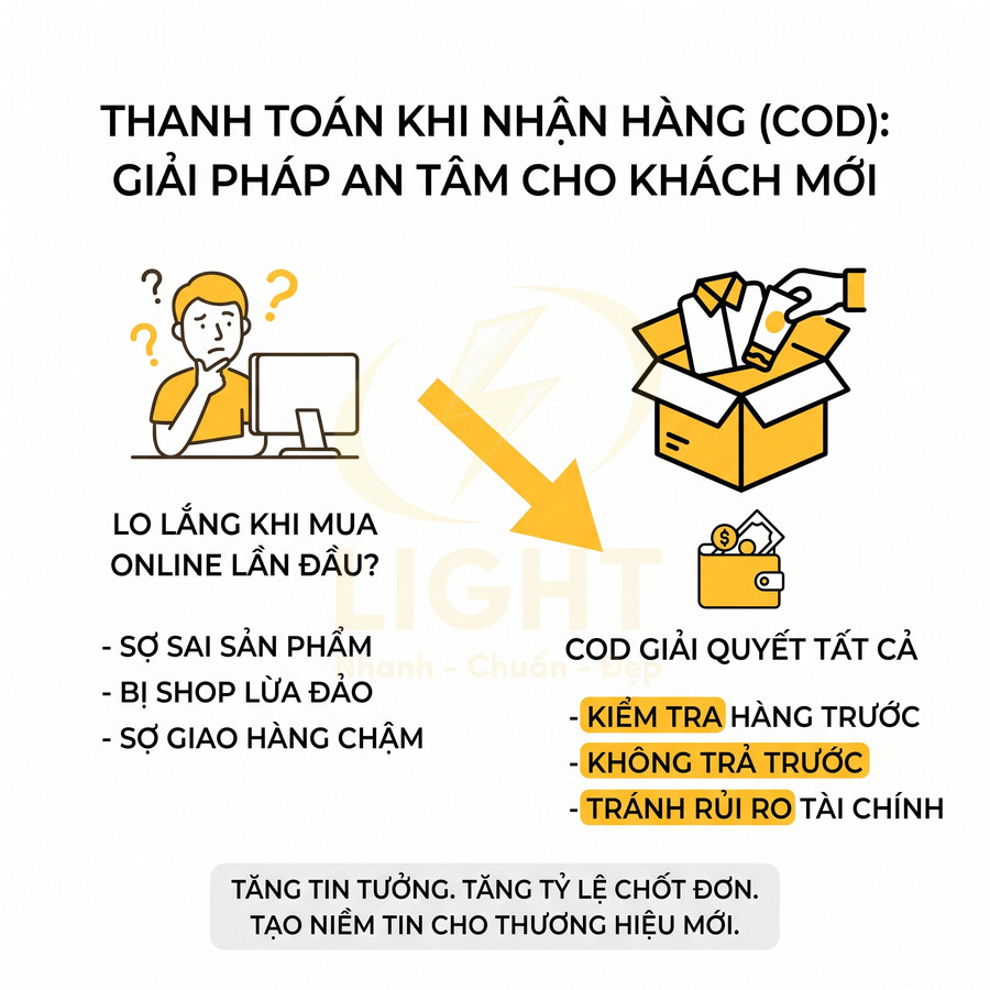 Thanh toán khi nhận hàng COD giúp khách mới mua sắm online an tâm, kiểm tra hàng trước và tránh rủi ro tài chính