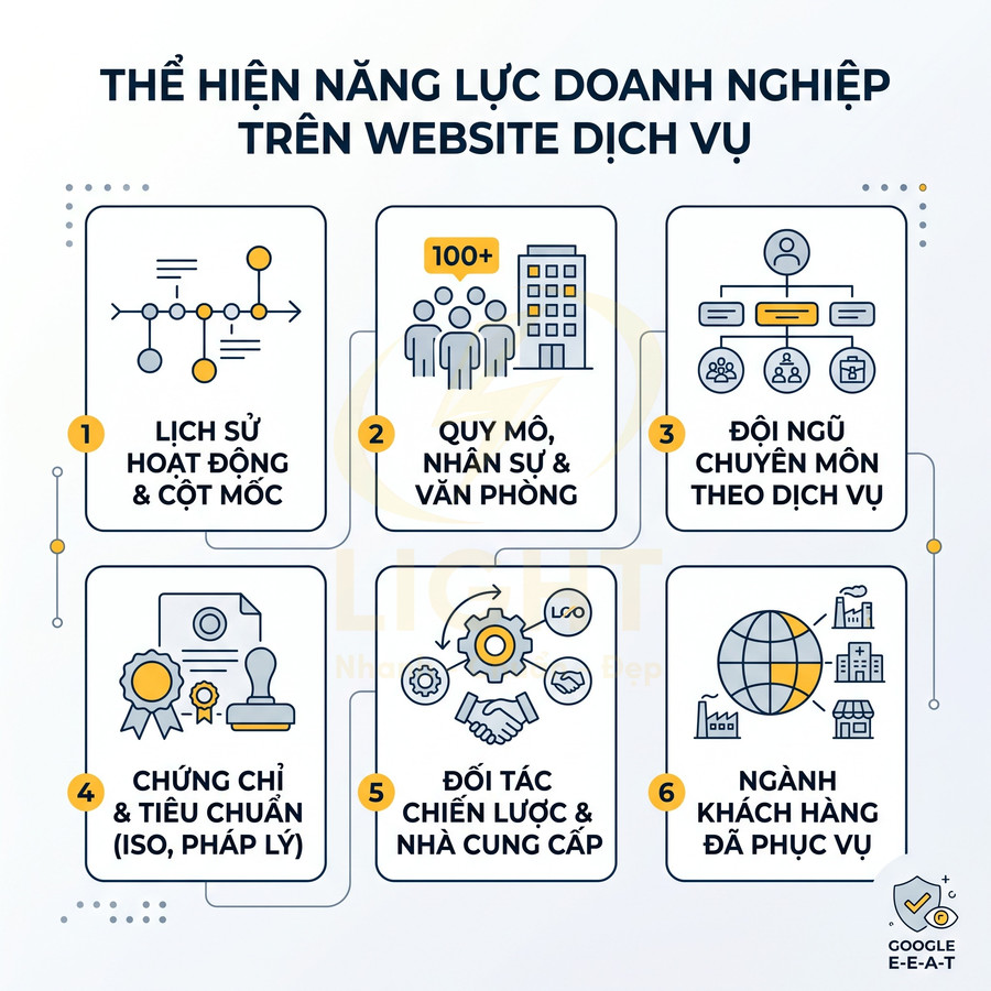 Các yếu tố thể hiện năng lực doanh nghiệp trên website dịch vụ theo tiêu chí Google EEAT
