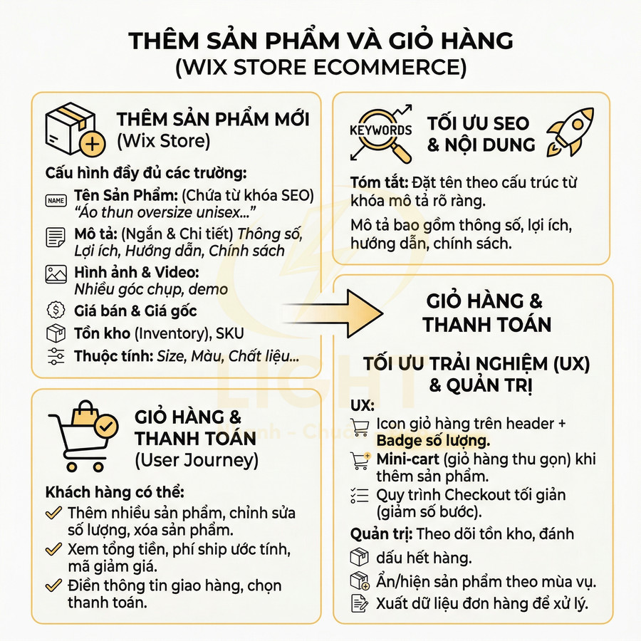 Hướng dẫn thêm sản phẩm mới và tối ưu giỏ hàng thanh toán trên Wix Store Ecommerce