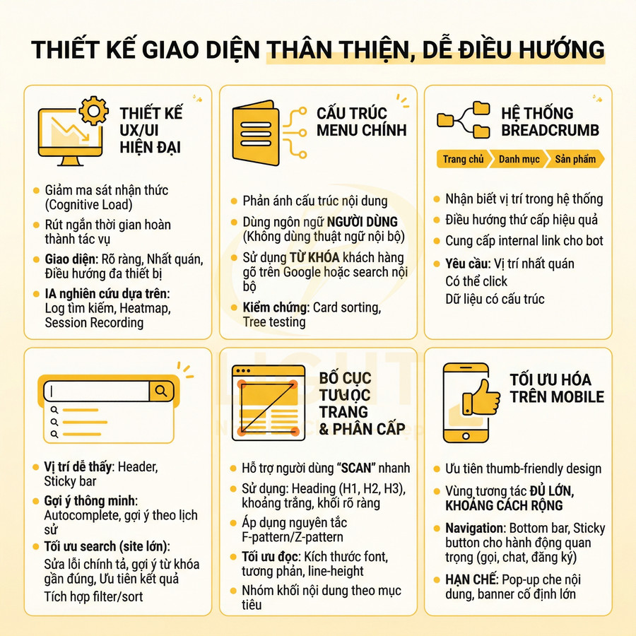 Infographic hướng dẫn thiết kế giao diện website thân thiện, dễ điều hướng và tối ưu trải nghiệm người dùng