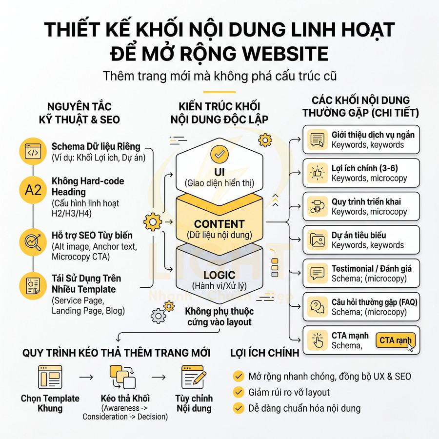 Thiết kế khối nội dung linh hoạt để mở rộng website, tối ưu UX và SEO với kiến trúc UI Content Logic