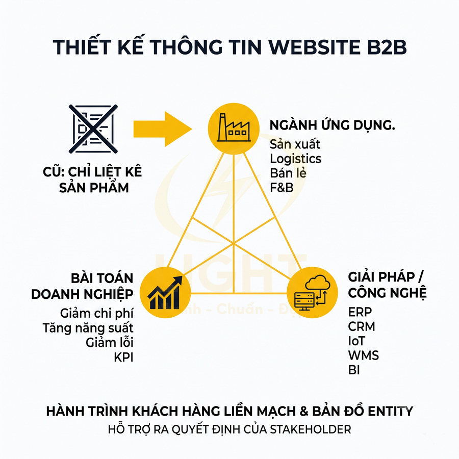 Thiết kế thông tin website B2B với ngành ứng dụng, bài toán doanh nghiệp và giải pháp công nghệ kết nối hỗ trợ quyết định