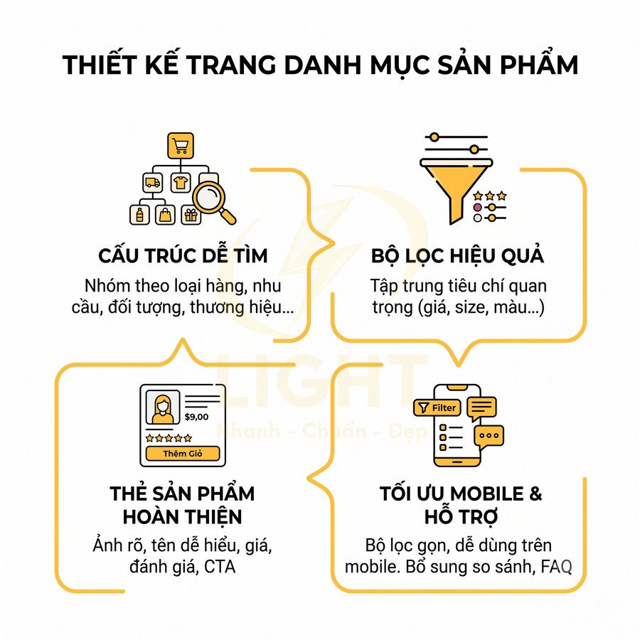 Cách thiết kế trang danh mục sản phẩm giúp khách dễ tìm và dễ mua