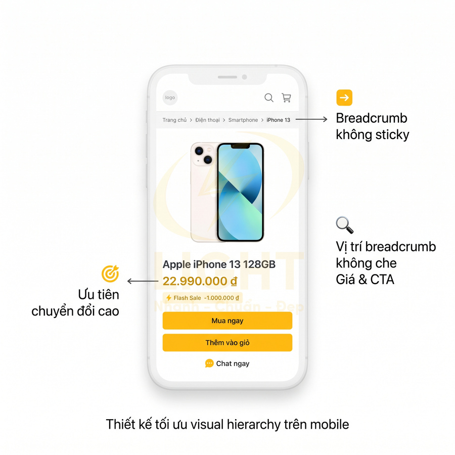 Giao diện trang sản phẩm Apple iPhone 13 128GB trên mobile với giá bán và nút mua ngay nổi bật