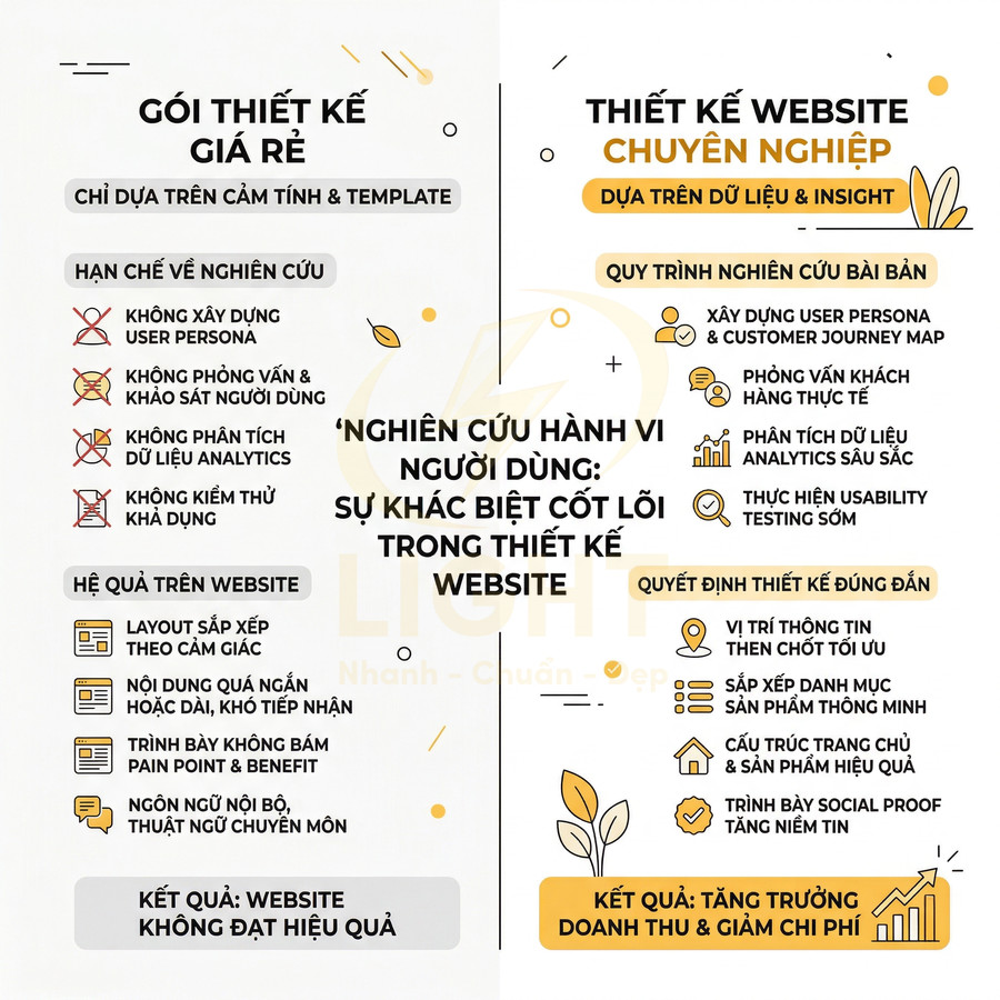So sánh gói thiết kế website giá rẻ và thiết kế website chuyên nghiệp dựa trên nghiên cứu hành vi người dùng