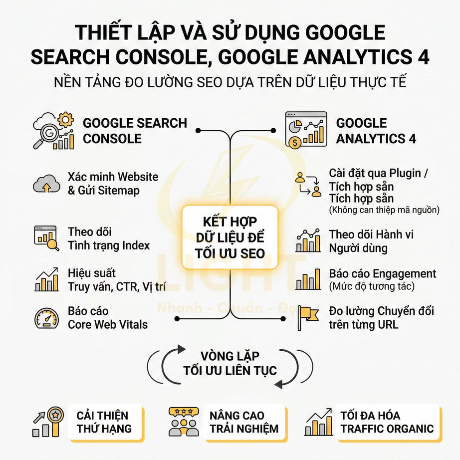 Thiết lập và sử dụng Google Search Console và Google Analytics 4 để tối ưu SEO và tăng traffic organic