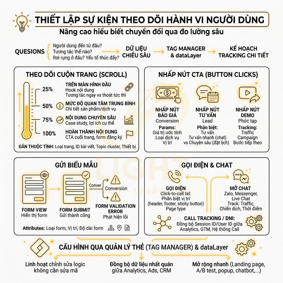 Thiết lập sự kiện theo dõi hành vi người dùng với Tag Manager và dataLayer để đo lường chuyển đổi sâu