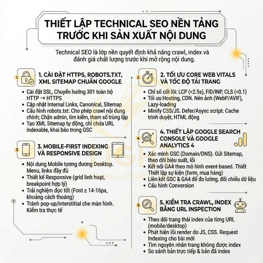 Checklist thiết lập technical SEO nền tảng trước khi sản xuất nội dung với 5 bước tối ưu website