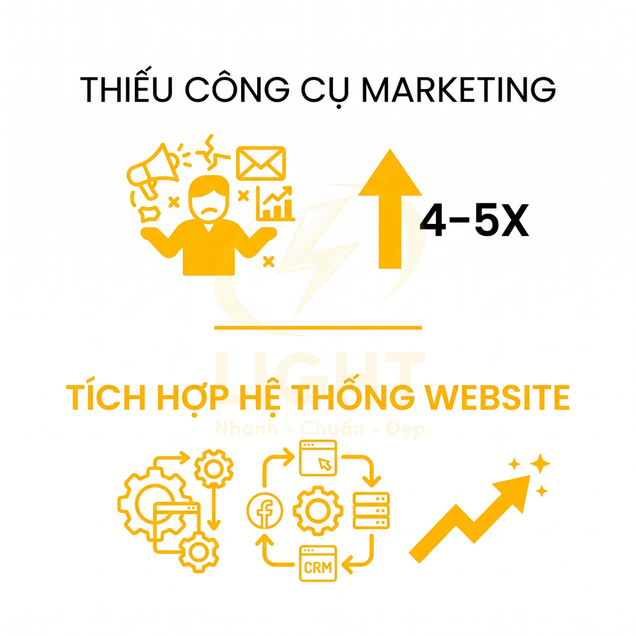 Thiếu công cụ marketing so với tích hợp hệ thống website với CRM và mạng xã hội giúp tăng trưởng 4 đến 5 lần