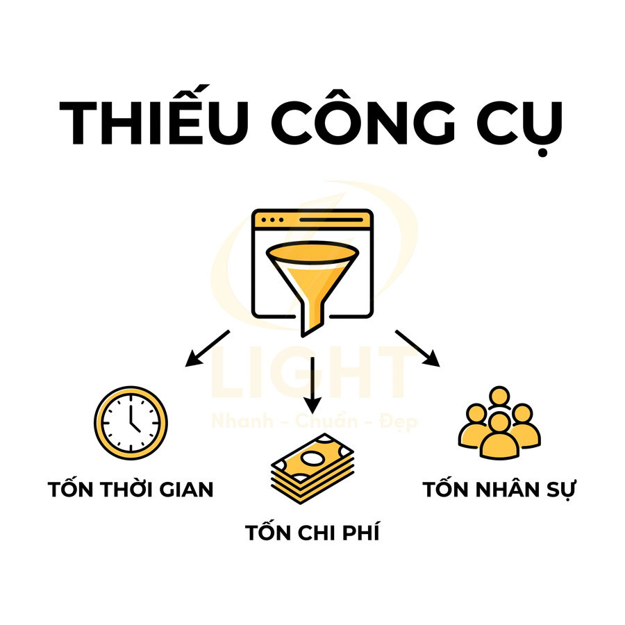 Minh họa thiếu công cụ marketing dẫn đến tốn thời gian, tốn chi phí và tốn nhân sự
