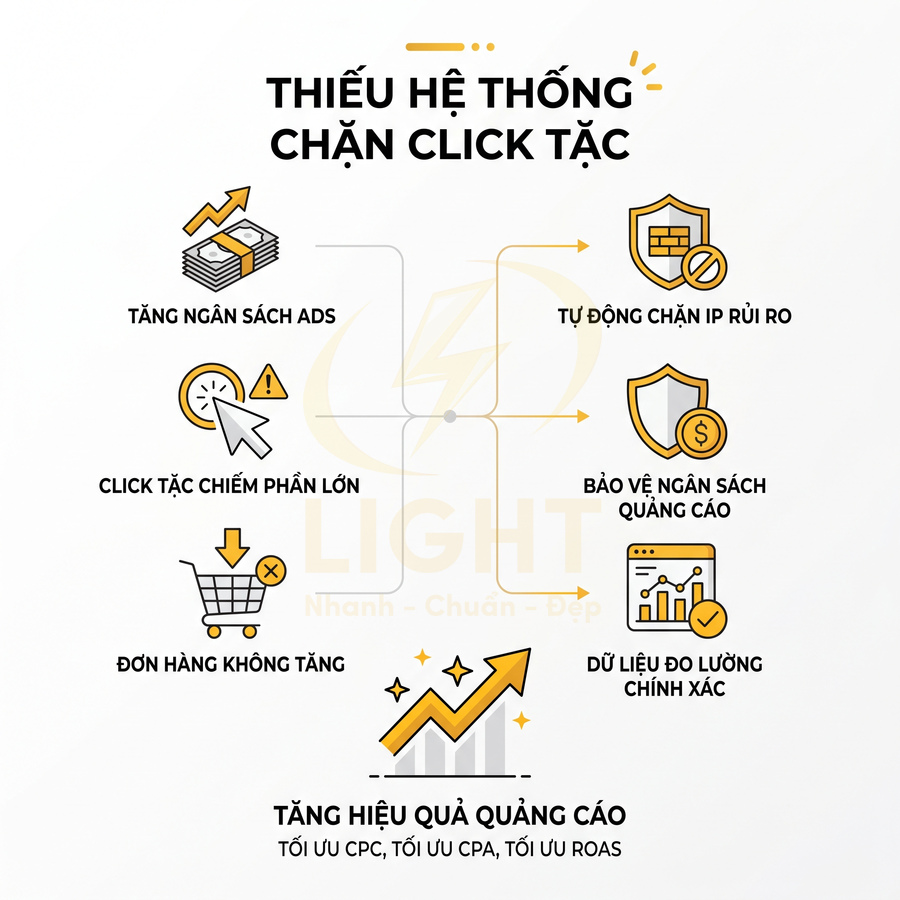 Infographic lợi ích hệ thống chặn click tặc giúp bảo vệ ngân sách và tăng hiệu quả quảng cáo trực tuyến