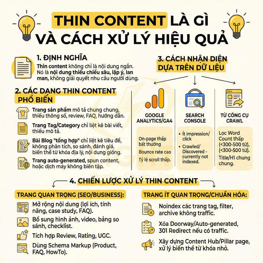 Hướng dẫn thin content là gì và cách xử lý hiệu quả trong SEO với các dạng và chiến lược tối ưu nội dung