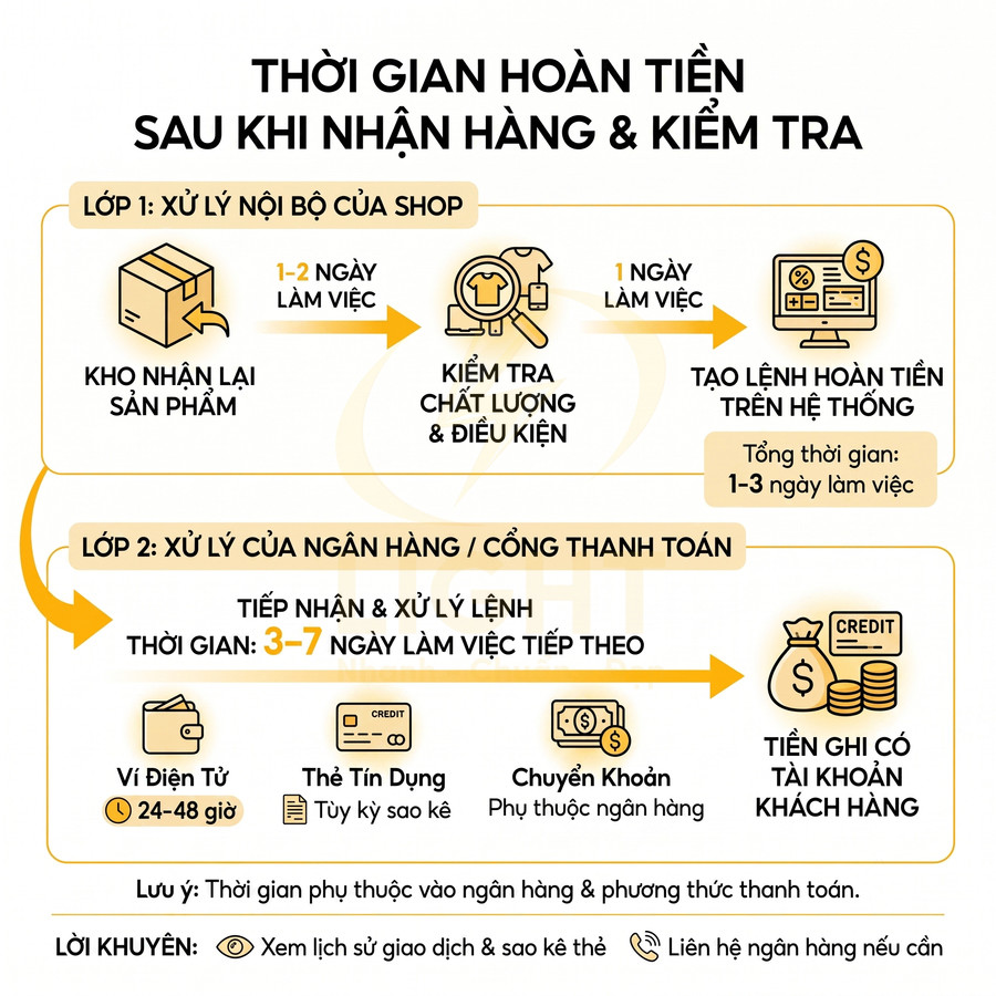 Quy trình và thời gian hoàn tiền đơn hàng online từ khi shop nhận lại sản phẩm đến khi tiền về tài khoản