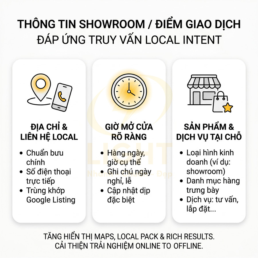 Infographic tối ưu thông tin showroom địa chỉ giờ mở cửa sản phẩm dịch vụ tại chỗ để tăng hiển thị tìm kiếm local