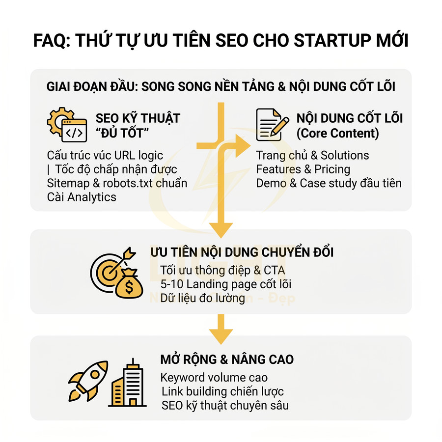 Quy trình ưu tiên SEO cho startup mới từ nền tảng kỹ thuật, nội dung cốt lõi đến mở rộng nâng cao