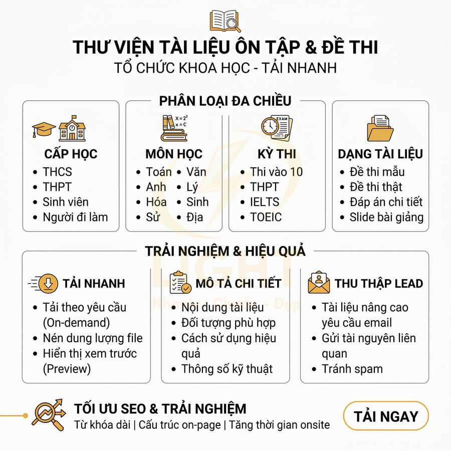 Thư viện tài liệu ôn tập và đề thi nhiều cấp học, môn học, kỳ thi, tải nhanh và tối ưu SEO