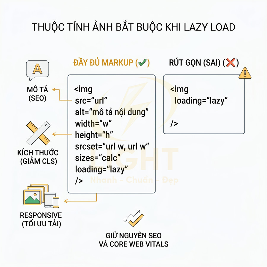 Hướng dẫn thuộc tính ảnh bắt buộc khi lazy load để giữ nguyên SEO và Core Web Vitals