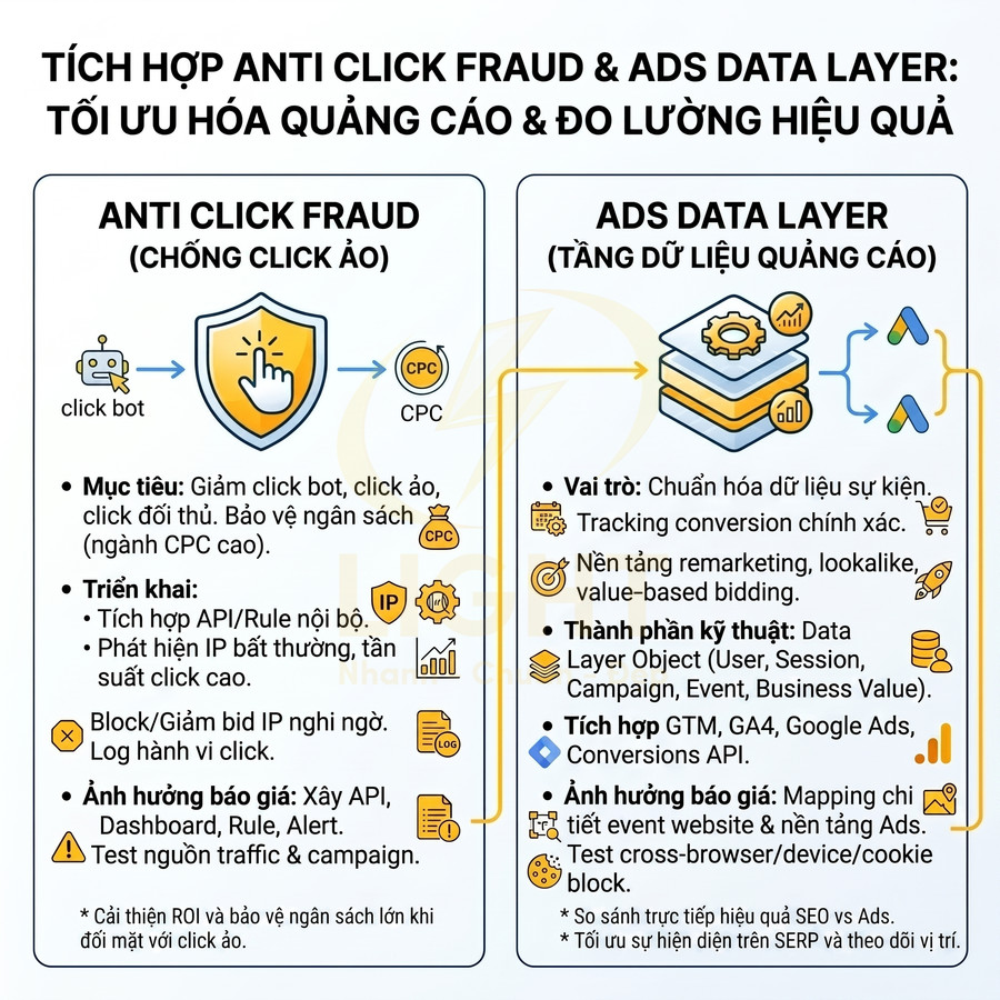 Mô tả giải pháp tích hợp Anti Click Fraud và Ads Data Layer để tối ưu quảng cáo và đo lường hiệu quả