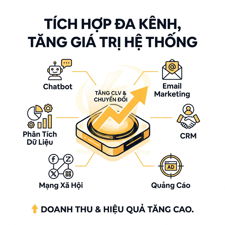 Giải pháp marketing tích hợp đa kênh chatbot email CRM mạng xã hội quảng cáo giúp tăng CLV chuyển đổi doanh thu