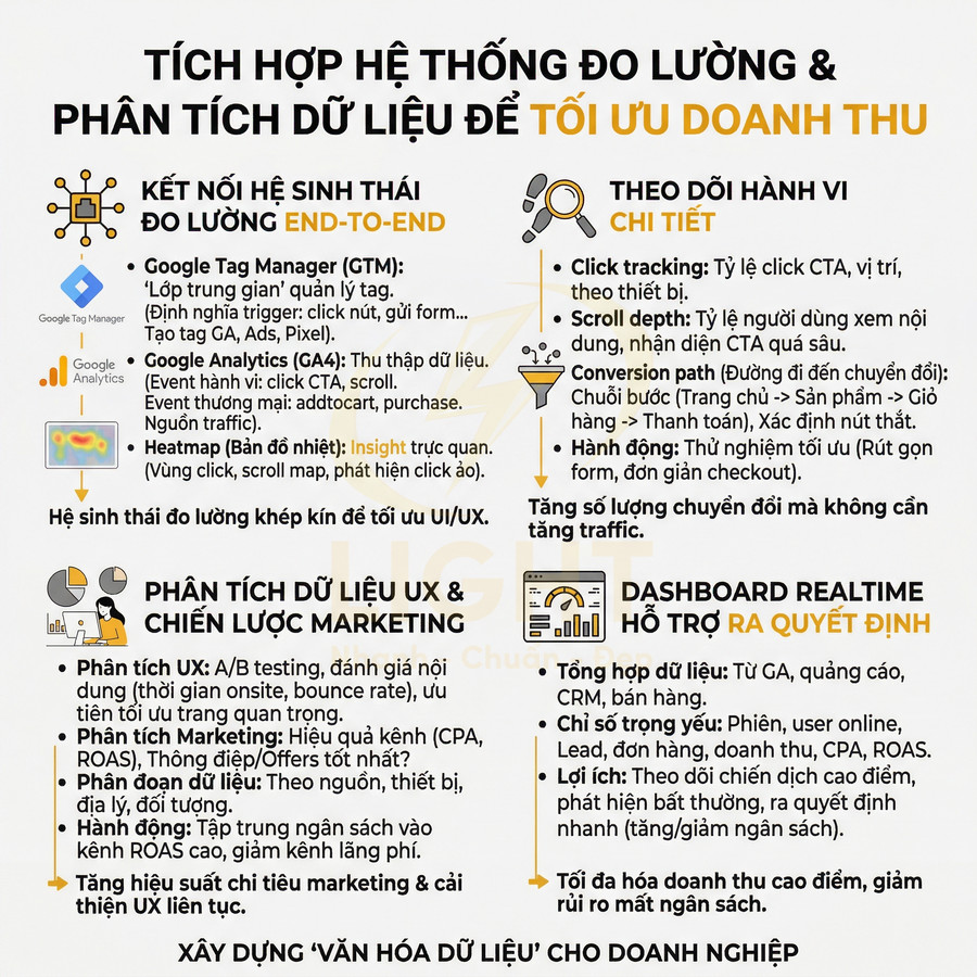 Infographic tích hợp hệ thống đo lường và phân tích dữ liệu marketing để tối ưu doanh thu doanh nghiệp