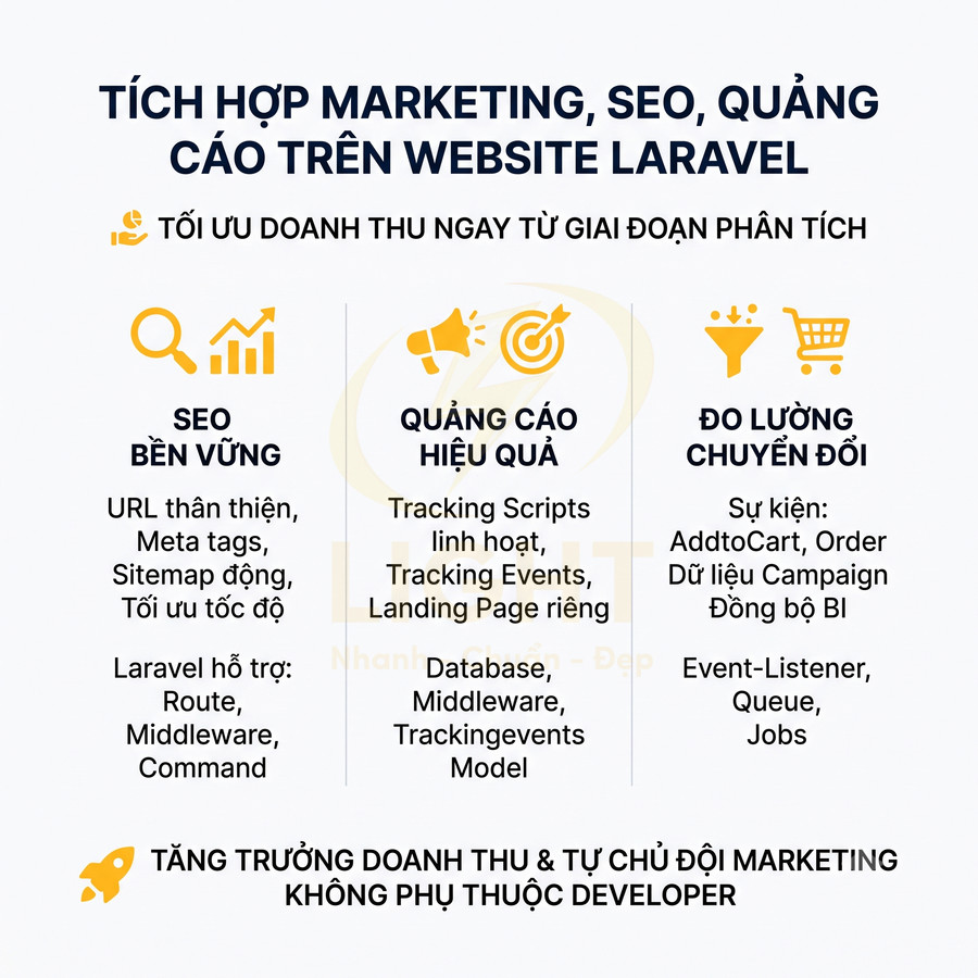 Tích hợp marketing SEO quảng cáo trên website Laravel với SEO bền vững quảng cáo hiệu quả đo lường chuyển đổi