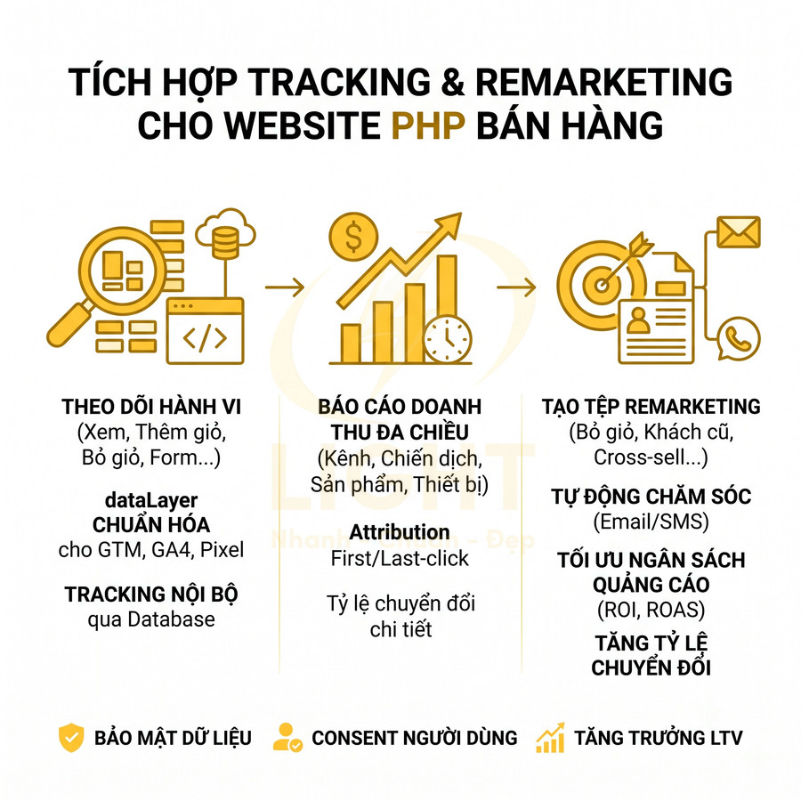 Giải pháp tích hợp tracking và remarketing cho website PHP bán hàng với theo dõi hành vi và báo cáo doanh thu