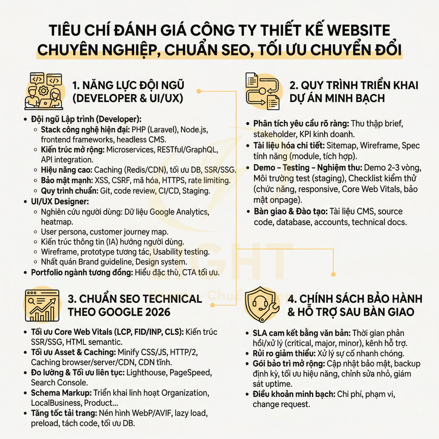 Infographic tiêu chí đánh giá công ty thiết kế website chuyên nghiệp chuẩn SEO tối ưu chuyển đổi