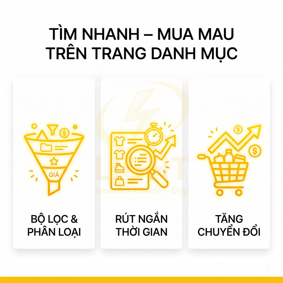 Banner hướng dẫn mua sắm online với bộ lọc phân loại, rút ngắn thời gian tìm kiếm và tăng chuyển đổi đơn hàng