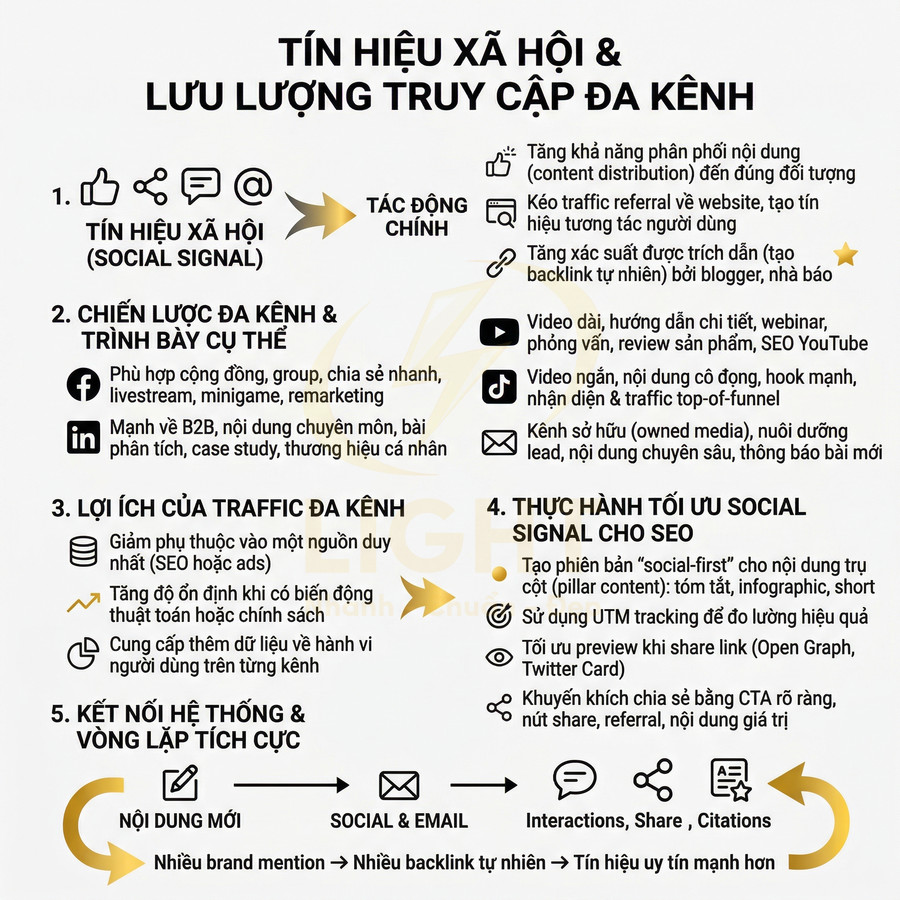 Infographic về tín hiệu xã hội và lưu lượng truy cập đa kênh trong chiến lược SEO và marketing online