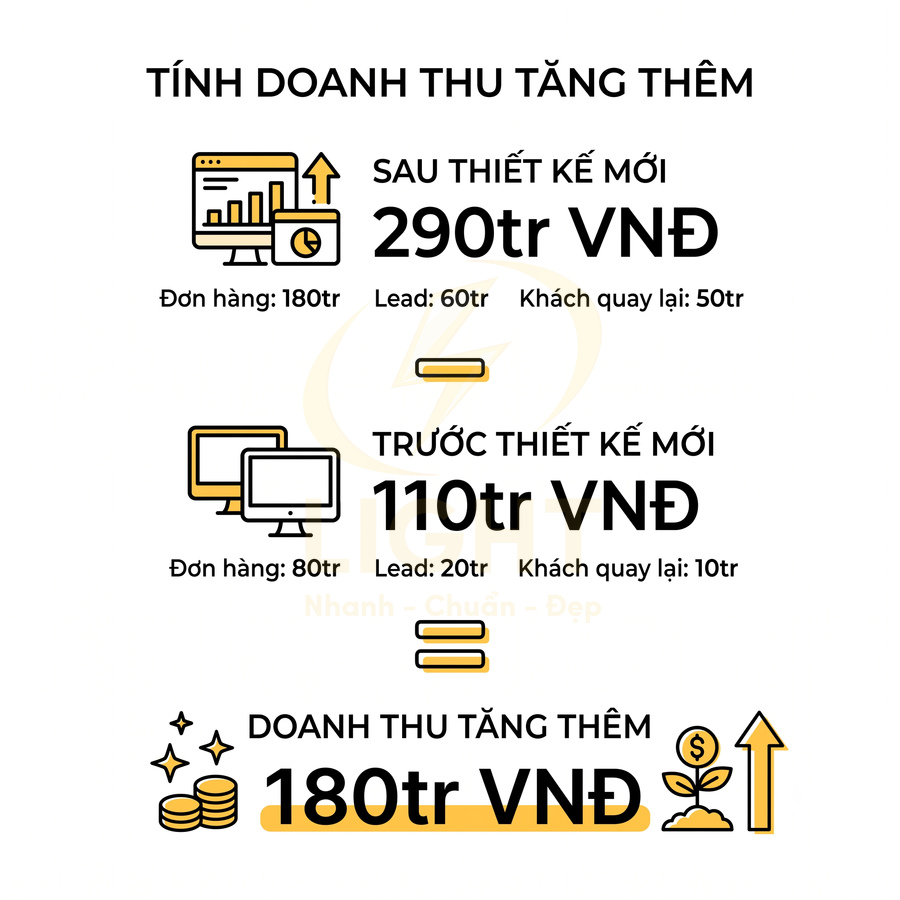Thiết kế website mới giúp doanh thu tăng thêm 180 triệu VNĐ so với trước khi thiết kế lại