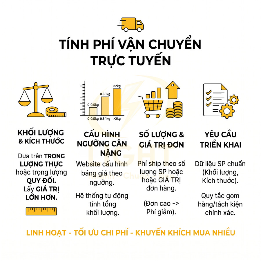 Hướng dẫn tính phí vận chuyển trực tuyến theo khối lượng kích thước số lượng và giá trị đơn hàng