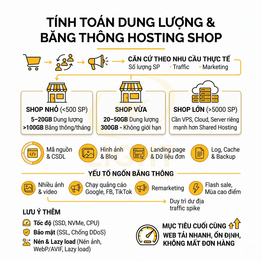 Hosting cho website bán hàng cần dung lượng và băng thông bao nhiêu?