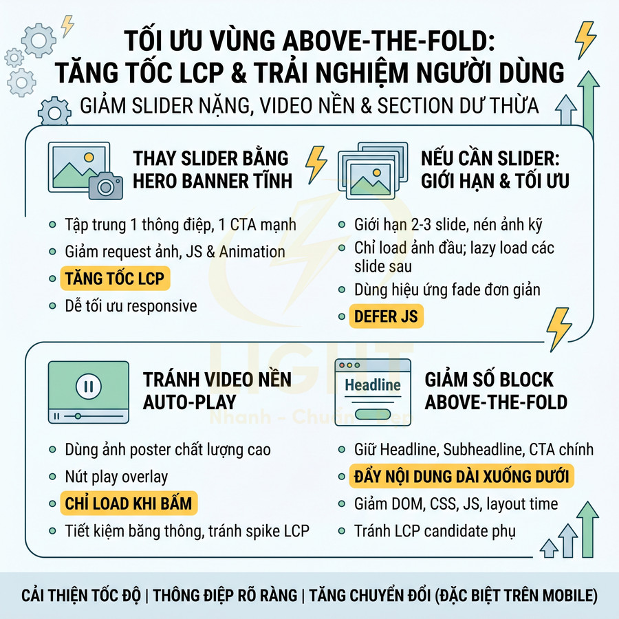 Infographic tối ưu vùng above the fold để tăng tốc LCP và trải nghiệm người dùng trên website