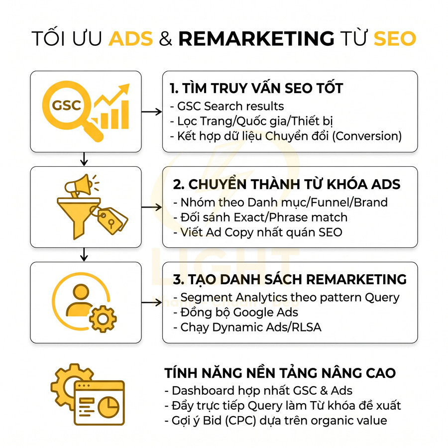Quy trình tối ưu quảng cáo và remarketing từ SEO với ba bước và các tính năng nền tảng nâng cao
