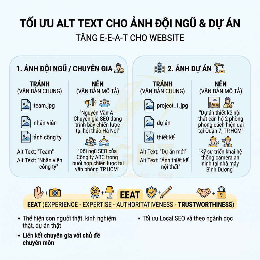 Hướng dẫn tối ưu alt text cho ảnh đội ngũ và dự án để tăng EEAT cho website