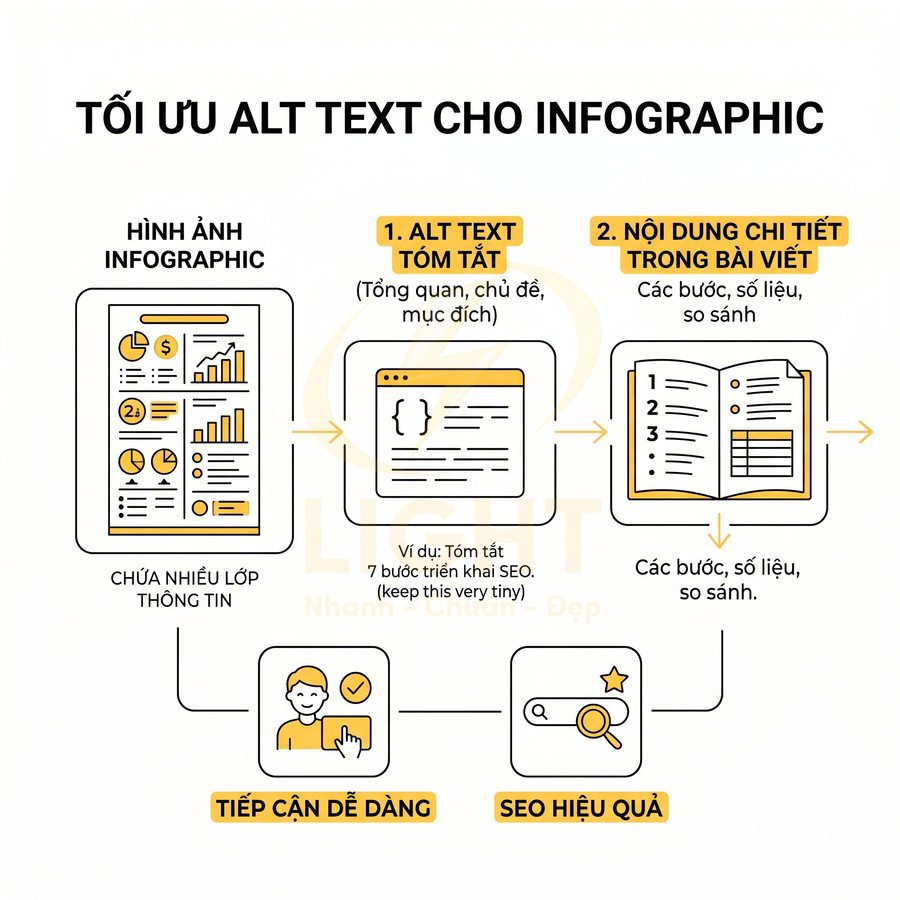 Hướng dẫn tối ưu alt text cho infographic với các bước tóm tắt nội dung và lợi ích SEO