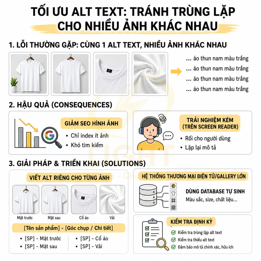 Hướng dẫn tối ưu thẻ alt text cho ảnh sản phẩm áo thun trắng trên website bán hàng